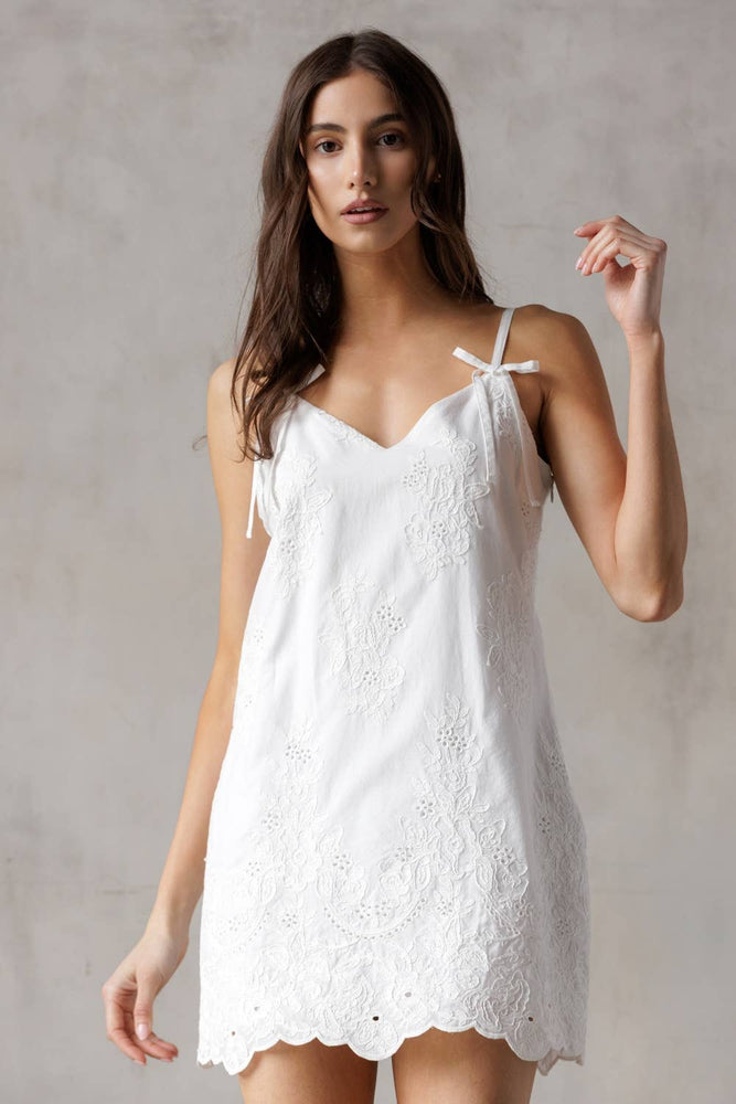 European Vacation White Embroidered Mini Dress