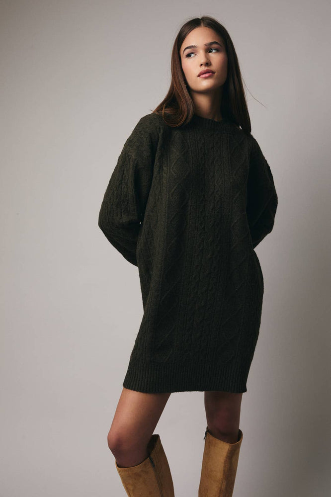 Olive Cozy Cable Knit Dress