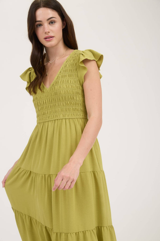 Fresh Stems Flutter Midi Dress