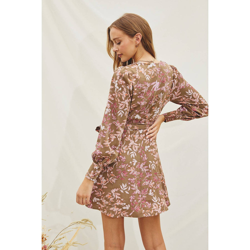 Olive Spring Mini Wrap Dress