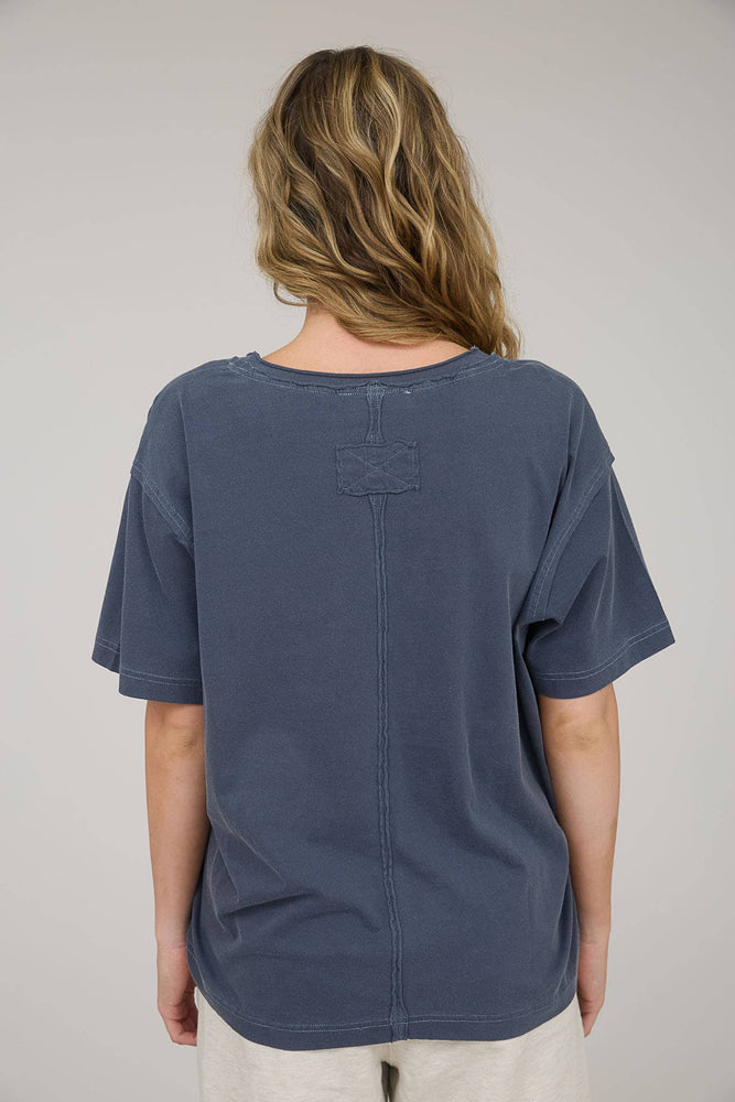 Daily Washed Raw Edge V Neck T Shirt