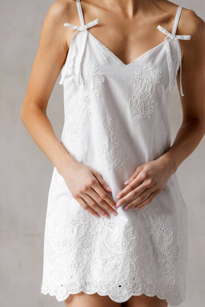 European Vacation White Embroidered Mini Dress