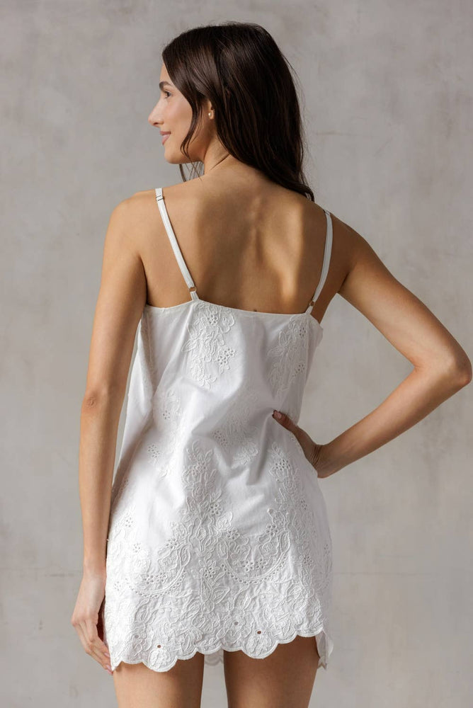 European Vacation White Embroidered Mini Dress