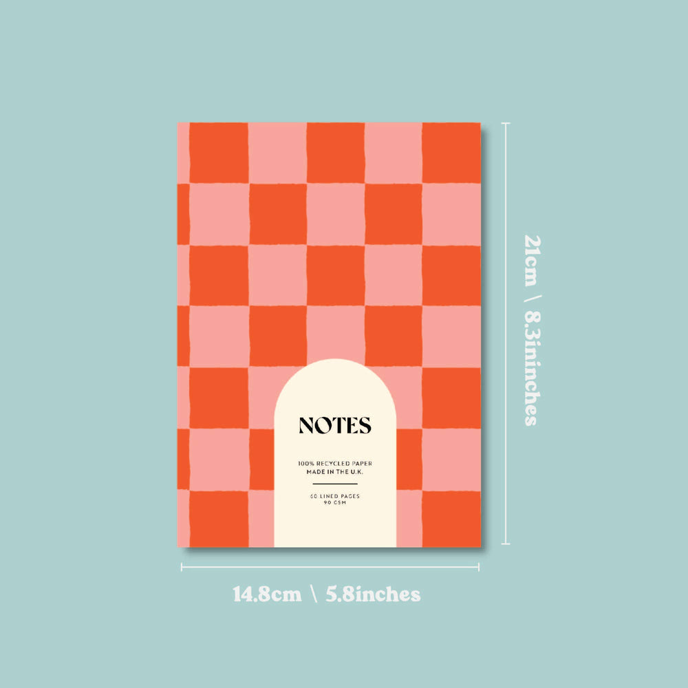 Lined Notebook | Peach & Cherry Checker