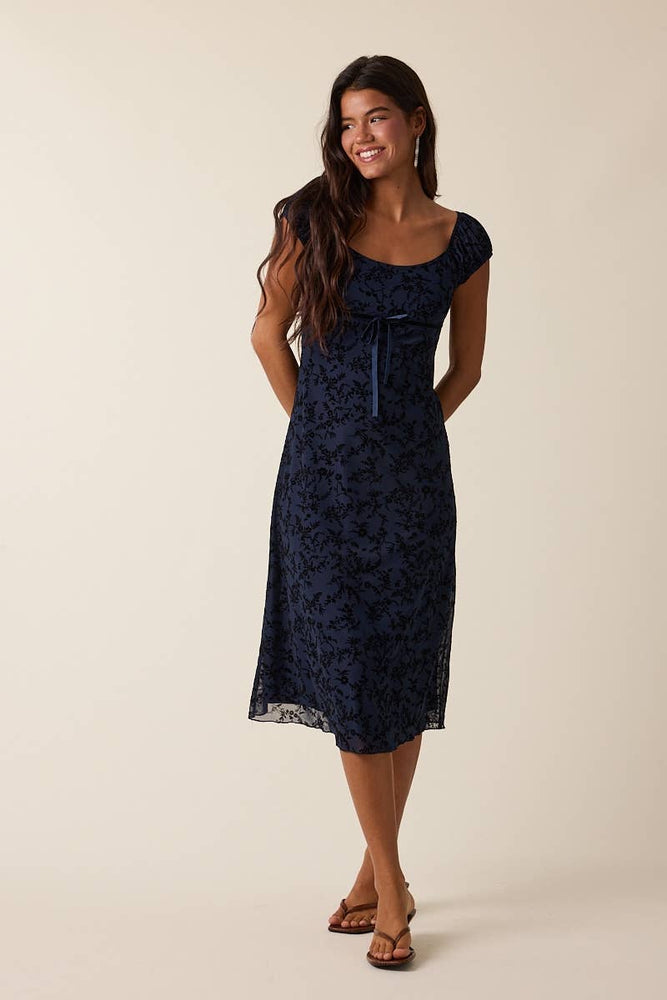 Velvet Vines Cap Sleeve Midi Dress