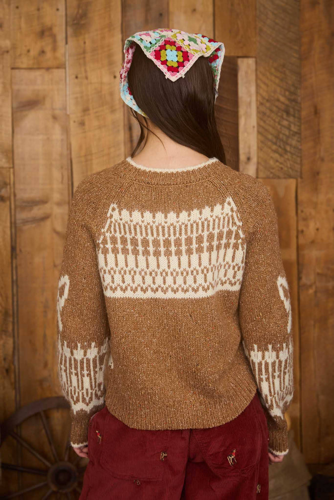Caramel Swans and Bows Jaquard Cardigan