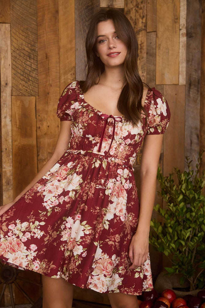 Burgundy Rose Garden Mini Dress
