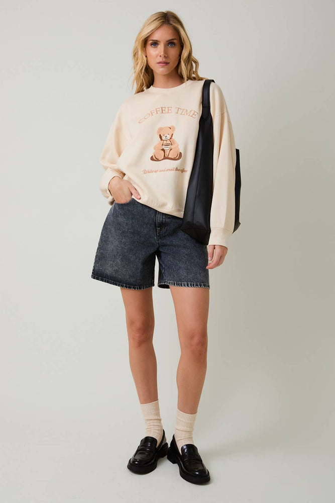 Teddy Bear “ Coffee Time “ Embroidered Sweatshirt