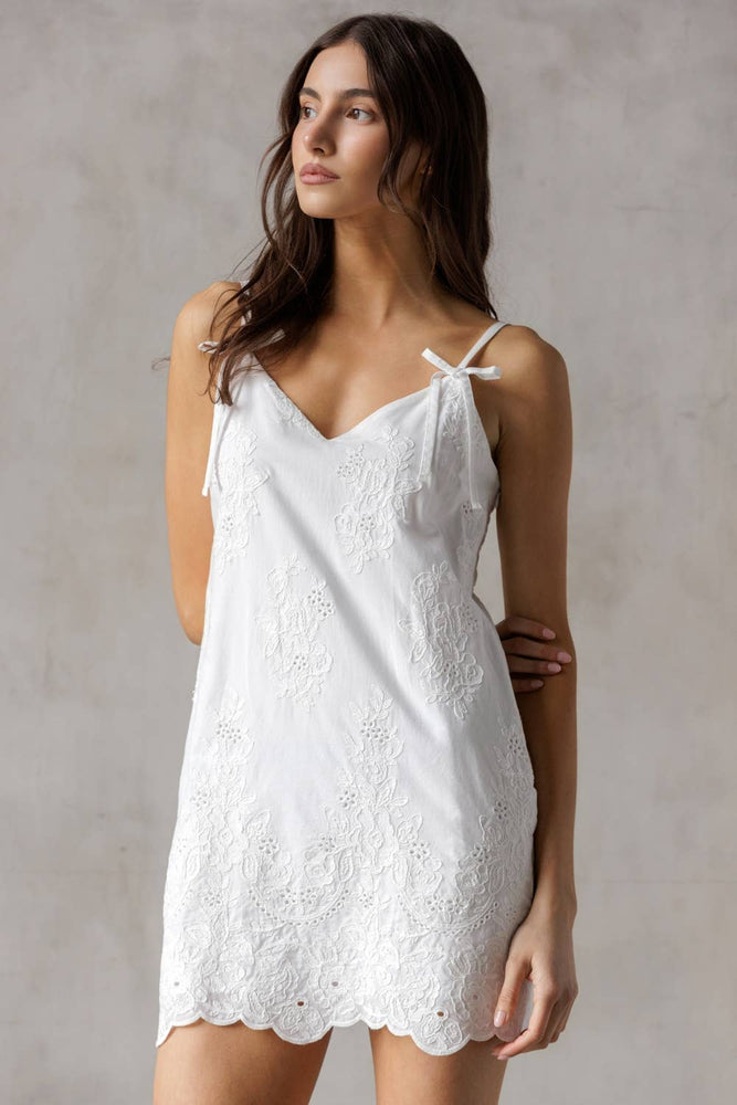 European Vacation White Embroidered Mini Dress
