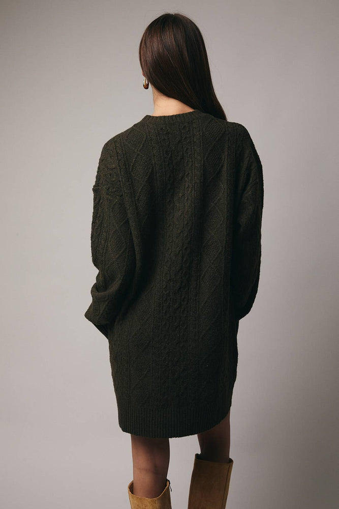 Olive Cozy Cable Knit Dress