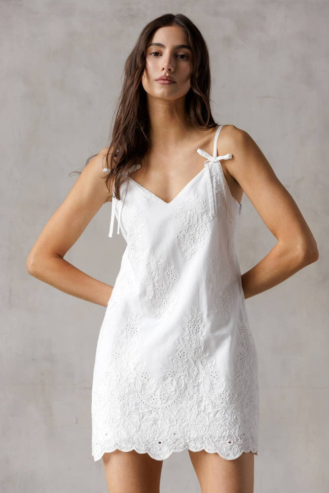 European Vacation White Embroidered Mini Dress