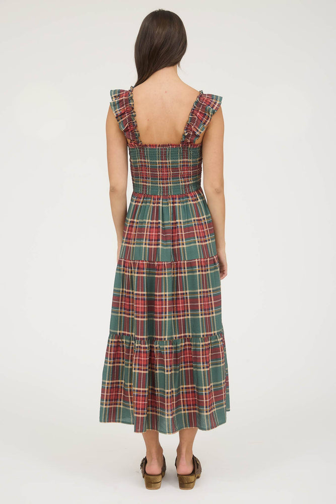 Sage and Cranberry Plaid Midi Dress