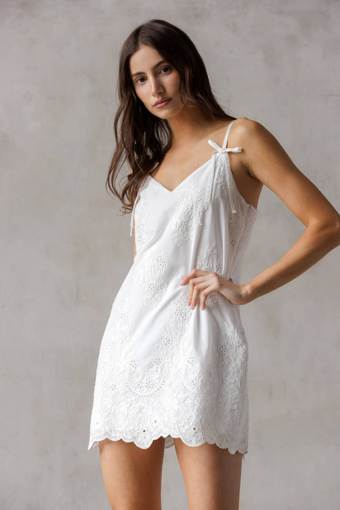 European Vacation White Embroidered Mini Dress