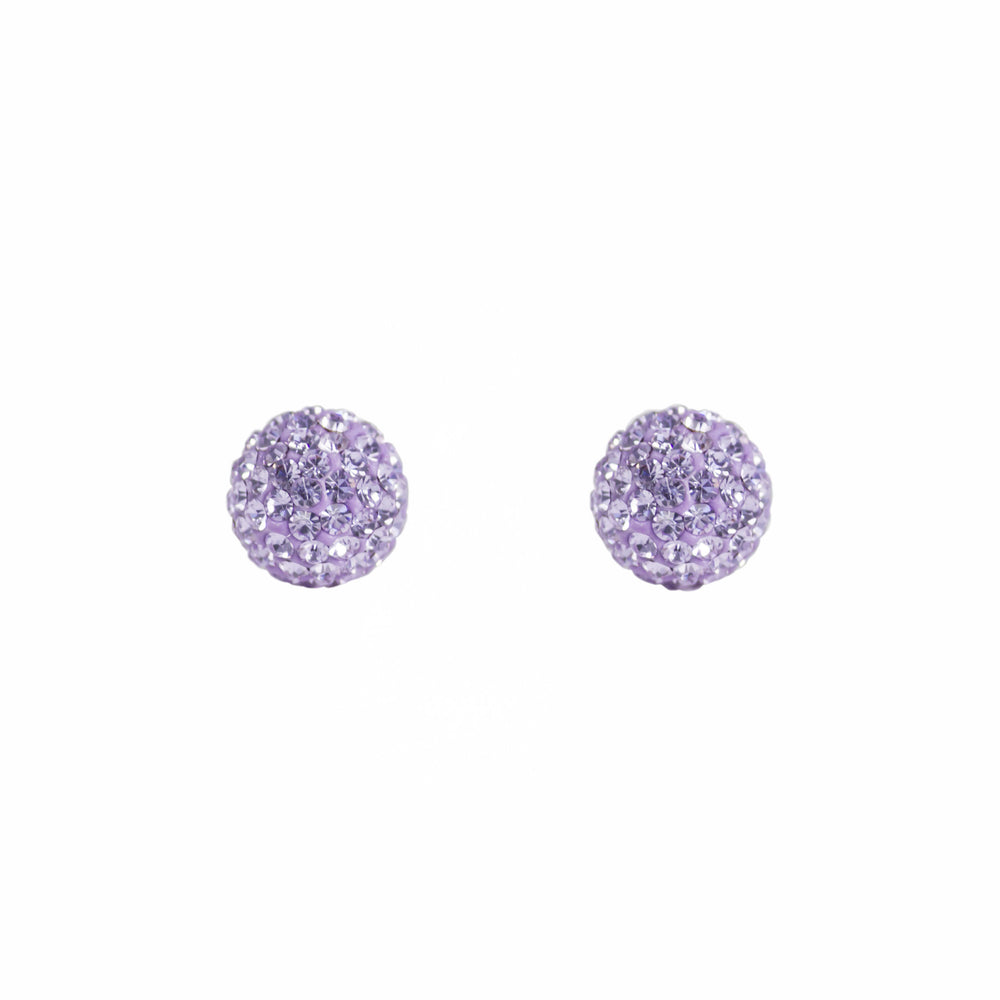 Park and Buzz radiance stud. Sparkle ball earrings. Hillberg and Berk. Canadian Brand. Glitter ball earrings. Lilac purple sparkle earrings jewelry jewellery